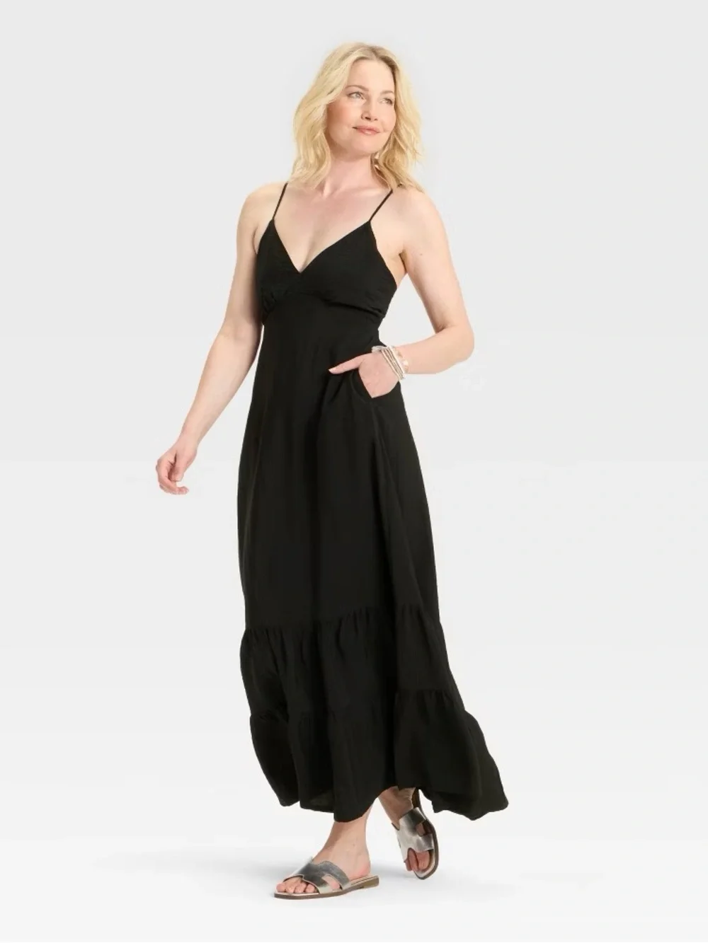 a new day black maxi dress Women's Satin Flutter Short Sleeve Maxi A-Line Dress